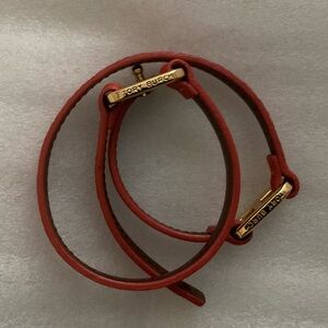 Authentic Tory Burch Orange Double Wrap Leather Bracelet Gold Logo Bars
